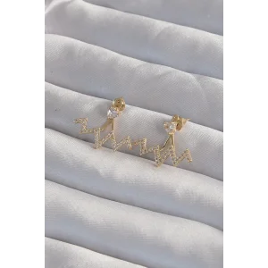 Pirinç Gold Renk Zirkon Taşlı Zikzak Küpe