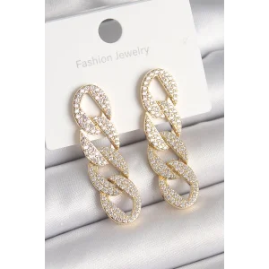 Pirinç Gold Renk Zirkon Taşlı Zincir Model Kadın Küpe