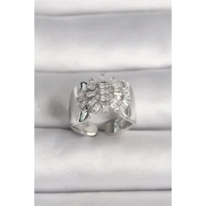 Pirinç Gümüş Renk Ayarlanabilir Baget Zirkon Taş Model Kadın Yüzük