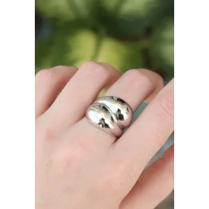 Pirinç Gümüş Renk Ayarlanabilir Damla Yüzük