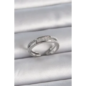 Pirinç Gümüş Renk Ayarlanabilir Sıralı İncili Zirkon Taşlı Kadın Yüzük