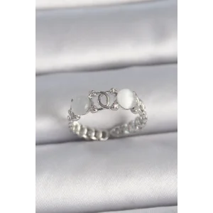 Pirinç Gümüş Renk Ayarlanabilir Zirkon Taşlı Beyaz Mineli Birleşik Halka Model Kadın Yüzük