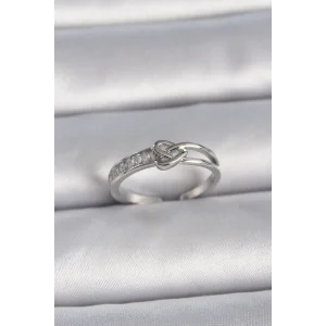 Pirinç Gümüş Renk Ayarlanabilir Zirkon Taşlı Düğüm Kalp Model Kadın Yüzük