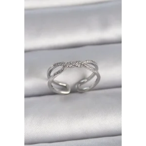 Pirinç Gümüş Renk Ayarlanabilir Zirkon Taşlı Sarmal Model Kadın Yüzük
