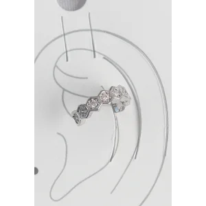 Pirinç Gümüş Renk Bal Peteği Model Zirkon Taşlı Kadın Kıkırdak Küpe