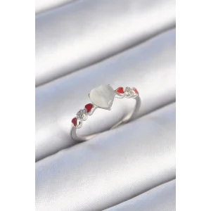 Pirinç Gümüş Renk Beyaz Mineli Kalp Model Zirkon Taş Detaylı Kadın Yüzük