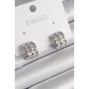 Pirinç Gümüş Renk Çift Sıra Zirkon Taşlı Kadın Küpe