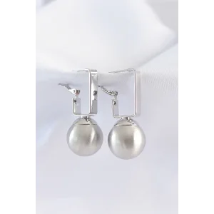 Pirinç Gümüş Renk Dikdörtgen Detay Oval Küpe