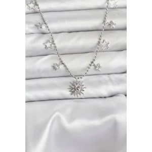 Pirinç Gümüş Renk Güneş Model Kadın Kolye