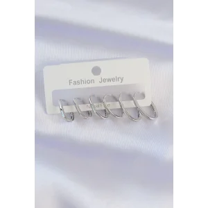 Pirinç Gümüş Renk İnce Oval Küpe Seti