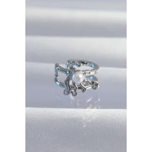 Pirinç Gümüş Renk İncili Ahtapot Earcuff Küpe