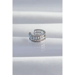 Pirinç Gümüş Renk İncili Baget Taşlı Earcuff Küpe