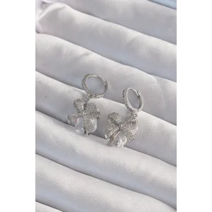 Pirinç Gümüş Renk İri Zirkon Taşlı Fiyonk Model Halka Küpe