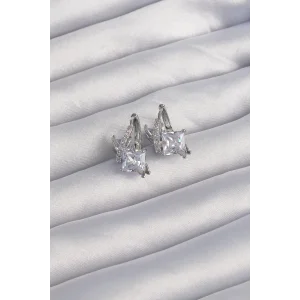 Pirinç Gümüş Renk İri Zirkon Taşlı Kıvrımlı Minimal Kelebekli Halka Küpe