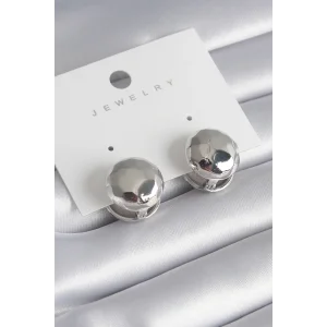 Pirinç Gümüş Renk İşleme Detay Top Model Kadın Küpe