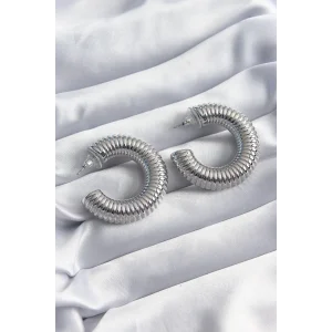 Pirinç Gümüş Renk İşleme Halka Model Kadın Küpe