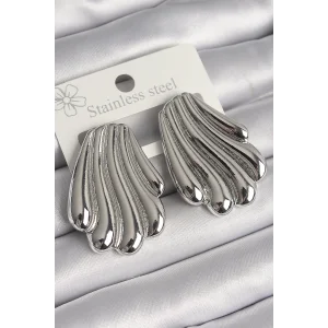 Pirinç Gümüş Renk İşlemeli İstiridye Model Kadın Küpe