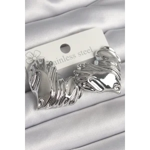 Pirinç Gümüş Renk İşlemeli Kalp Model Kadın Küpe