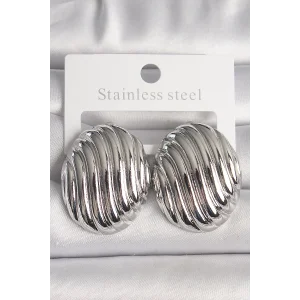 Pirinç Gümüş Renk İşlemeli Oval Model Kadın Küpe