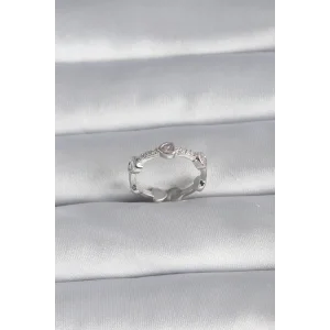 Pirinç Gümüş Renk Kalp Model Zirkon Taş Detay Kadın Yüzük