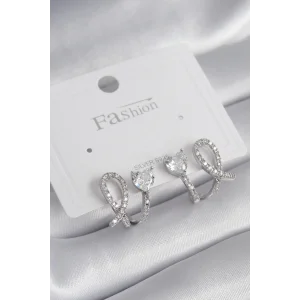 Pirinç Gümüş Renk Kalp Model Zirkon Taşlı Kadın Küpe