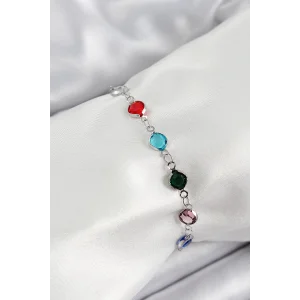 Pirinç Gümüş Renk Karışık Renk Zirkon Taşlı Kadın Bileklik