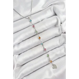 Pirinç Gümüş Renk Karışık Renk Zirkon Taşlı Y Kadın Kolye