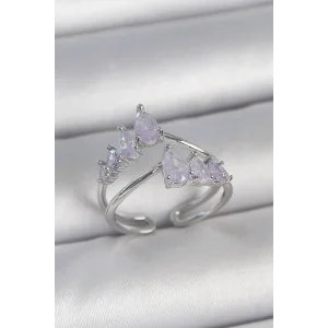 Pirinç Gümüş Renk Mor Damla Zirkon Taşlı Taç Model Kadın Yüzük