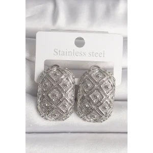 Pirinç Gümüş Renk Motif İşlemeli Kadın Küpe