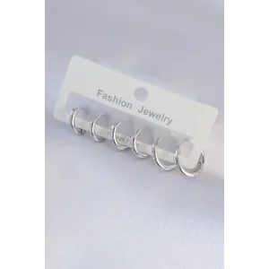 Pirinç Gümüş Renk Oval Küpe Seti