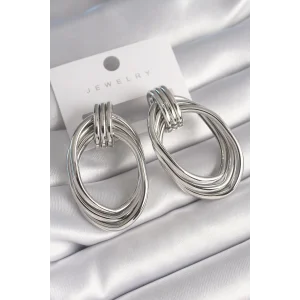 Pirinç Gümüş Renk Oval Model Kadın Küpe