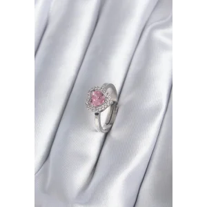 Pirinç Gümüş Renk Pembe Zirkon Taşlı Charm Model Kadın Yüzük