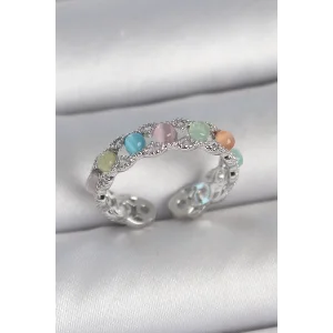 Pirinç Gümüş Renk Renkli Mineli Ayarlanabilir Kadın Yüzük