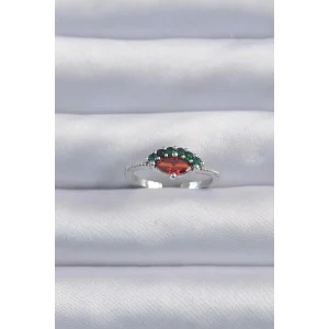 Pirinç Gümüş Renk Renkli Zirkon Taşlı Ayarlanabilir Karpuz Model Yüzük