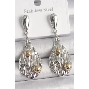 Pirinç Gümüş Renk Sallantı Damla Model Gold Topçuk Detay Kadın Küpe