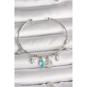 Pirinç Gümüş Renk Sallantı Pusula Figür Kalp Detay Charm Kadın Bileklik