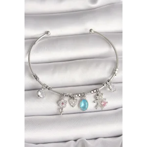 Pirinç Gümüş Renk Sallantı Zirkon Taşlı Ayıcık Figür Çiçek Detay Charm Kadın Bileklik