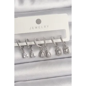 Pirinç Gümüş Renk Sallantı Zirkon Taşlı Damla Model Kadın Küpe Seti