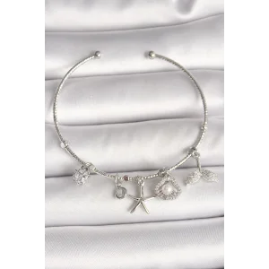 Pirinç Gümüş Renk Sallantı Zirkon Taşlı Deniz Yıldız Figür Balık Kuyruğu Detay Charm Kadın Bileklik