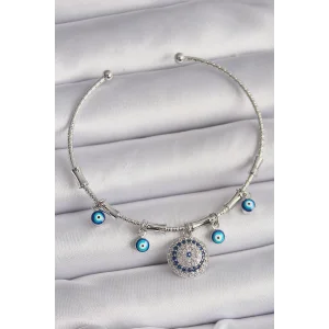Pirinç Gümüş Renk Sallantı Zirkon Taşlı Nazar Boncuk Figür Charm Bileklik