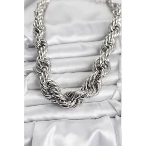 Pirinç Gümüş Renk Sarmal Halat Model Kadın Kolye