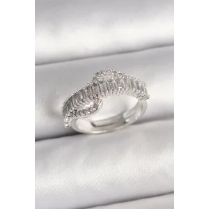 Pirinç Gümüş Renk Su Yolu Zirkon Taşlı Ayarlanabilir Model Kadın Yüzük