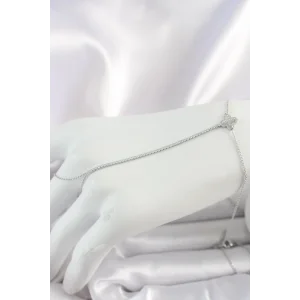 Pirinç Gümüş Renk Su Yolu Zirkon Taşlı İşlemeli Yonca Model Kadın Şahmeran