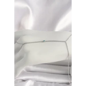 Pirinç Gümüş Renk Su Yolu Zirkon Taşlı Mavi Taş Detaylı Kadın Şahmeran