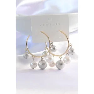 Pirinç Gümüş Renk Topçuk Model Gold Renk Halka Küpe