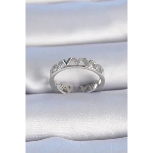 Pirinç Gümüş Renk V Model Zirkon Taşlı Kadın Yüzük