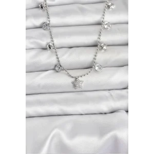 Pirinç Gümüş Renk Yıldız Model Kadın Kolye