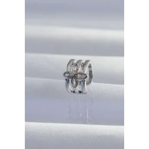 Pirinç Gümüş Renk Yonca Earcuff Küpe