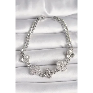 Pirinç Gümüş Renk Zincir Yonca Model Kadın Bileklik