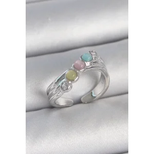 Pirinç Gümüş Renk Zirkon Taş Detaylı Renkli Mineli Ayarlanabilir Kadın Yüzük